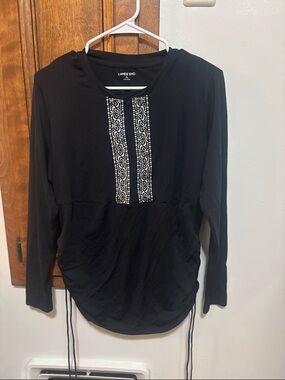 LANDS' END, Women's Black Beach Cover Up Long Sleeves, Ruched size Large